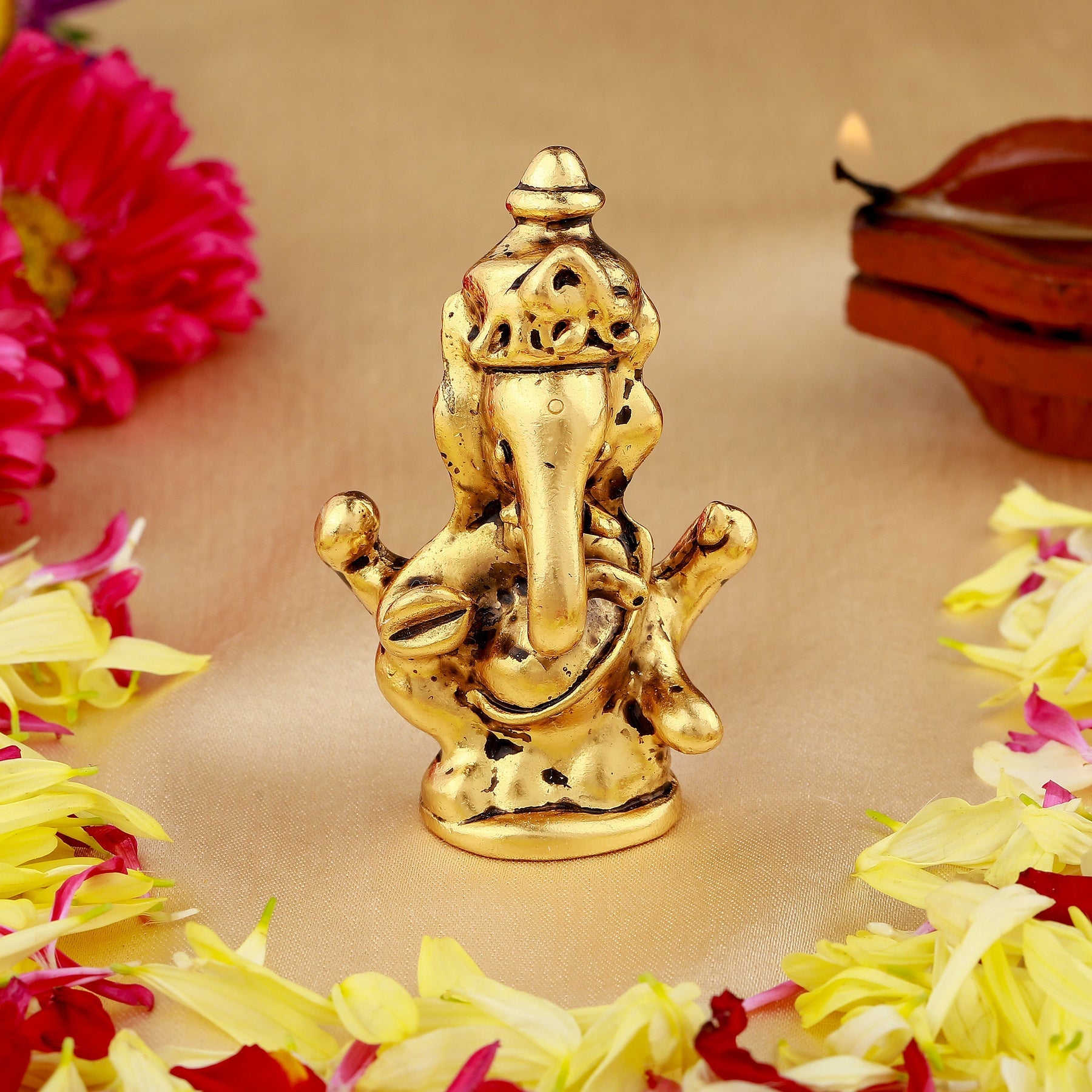 Estele Gold-Polished Spiritual Lord Ganesha Idol for Gifts & HouseWarming/Home/Office Decors - Distacart