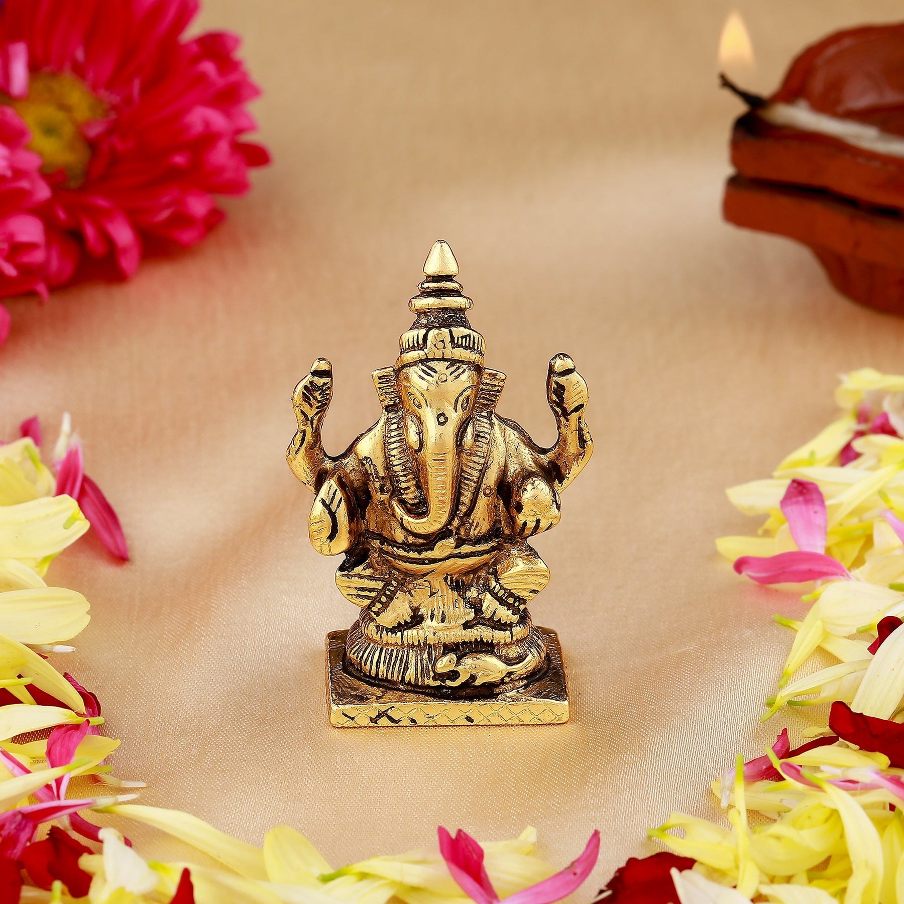 Estele Gold-Polished God of Wisdom Lord Ganesha Idol for Home/Office Decors - Distacart