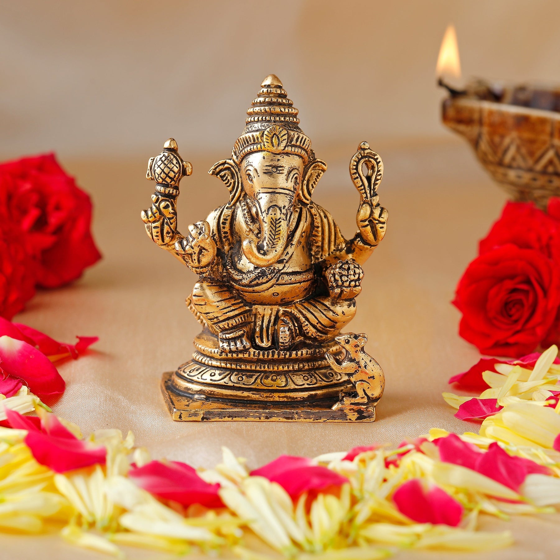 Estele Gold-Polished Spiritual Lord Ganesh Idol for Gifts & HouseWarming/Home/Office Decors - Distacart