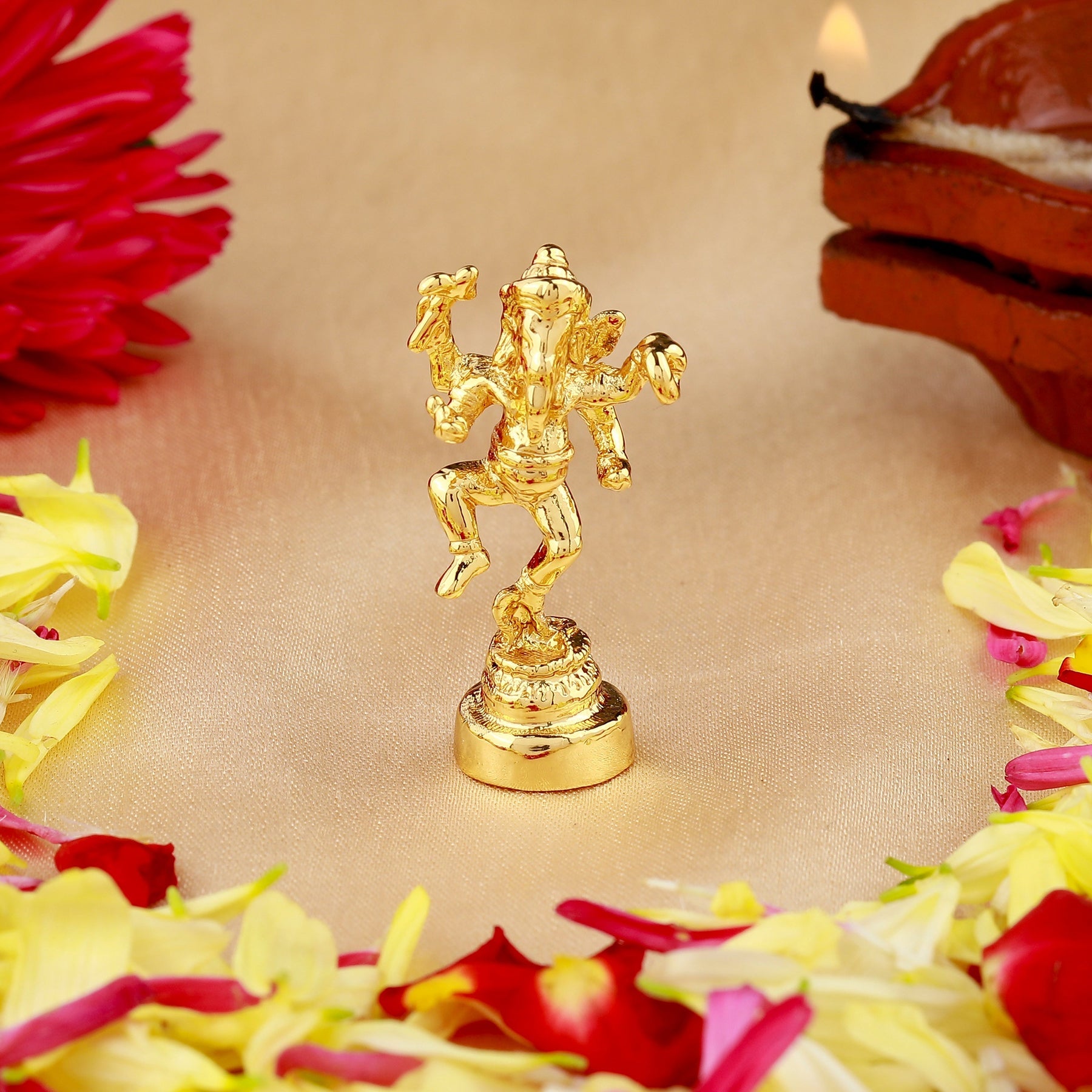 Estele Gold-Polished God of beginnings Lord Ganesha Idol with stand on one leg for Home/Office Decors - Distacart