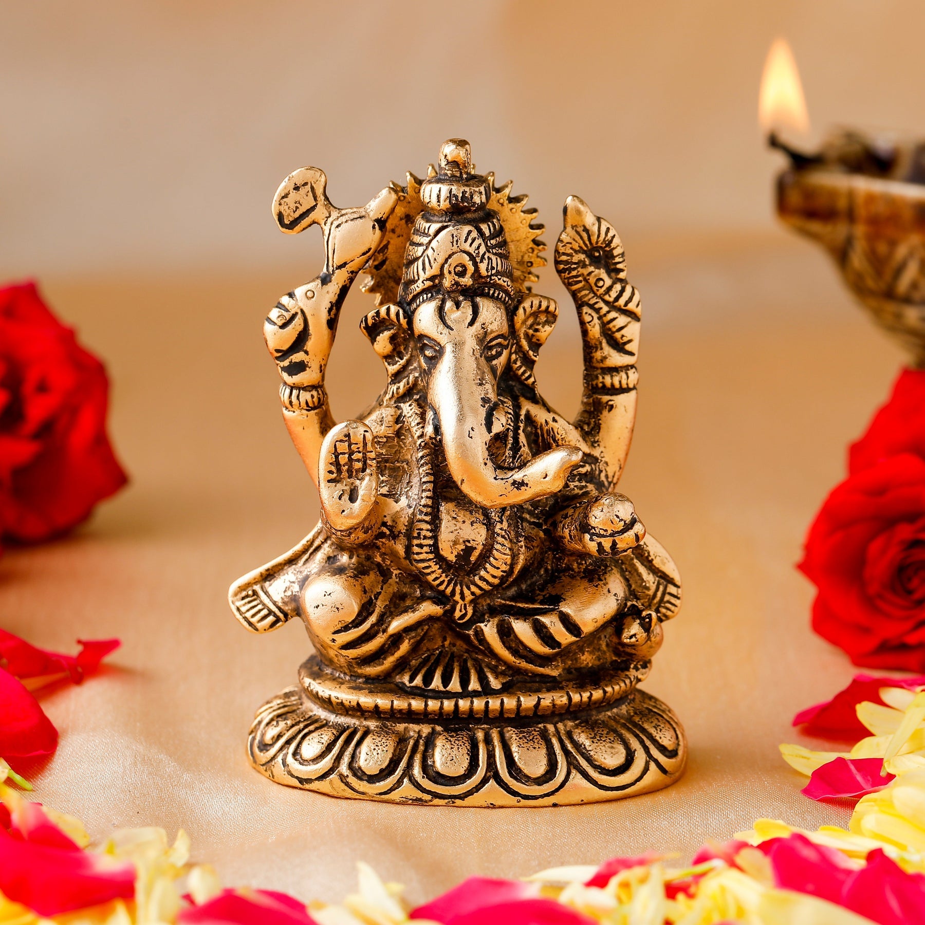 Estele Gold-Polished Spiritual Sharp Lord Ganesha Idol for Gifts & HouseWarming/Home/Office Decors - Distacart