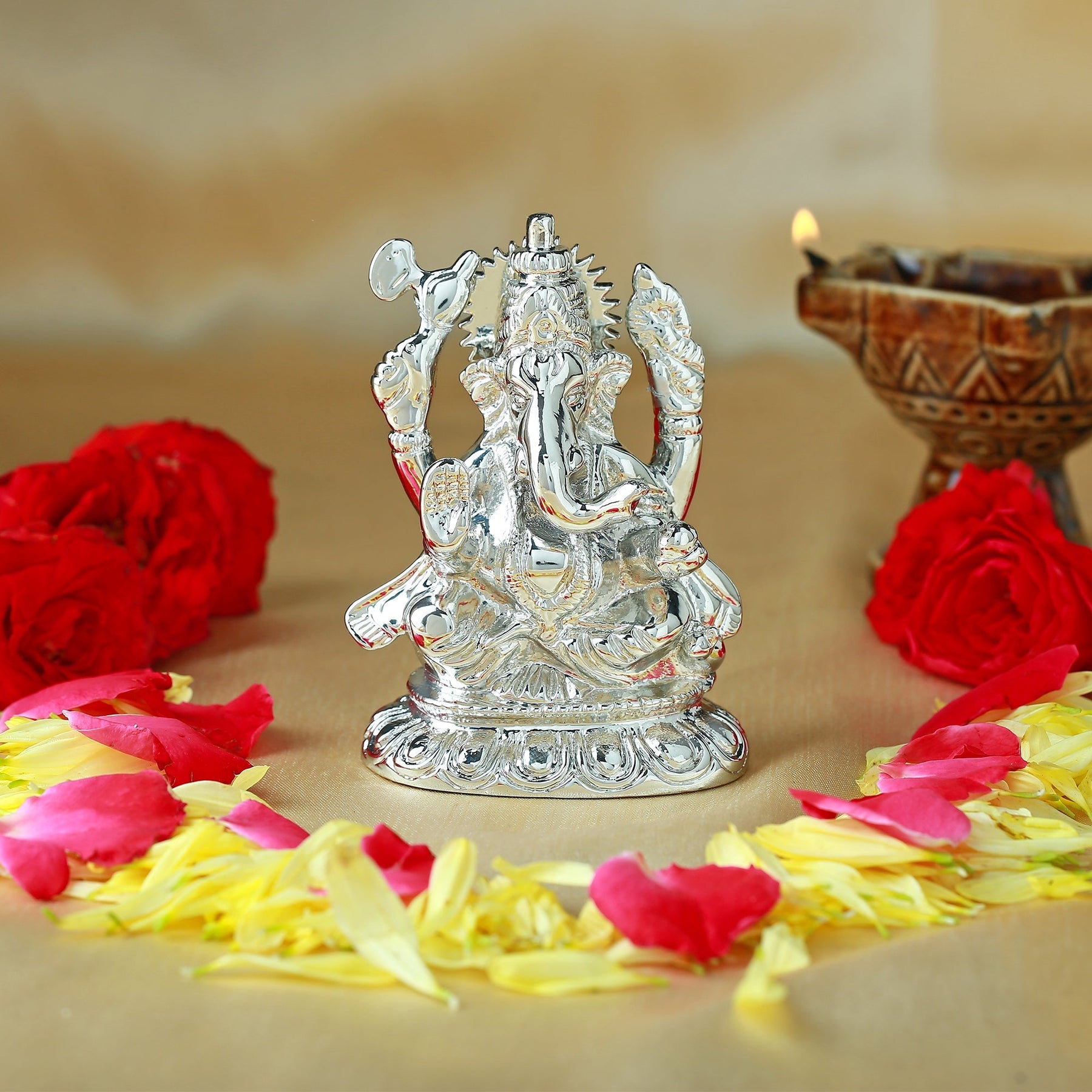 Estele Rhodium Plated Spiritual Lord Ganesha Idol for Gifts & HouseWarming/Home/Office Decors - Distacart