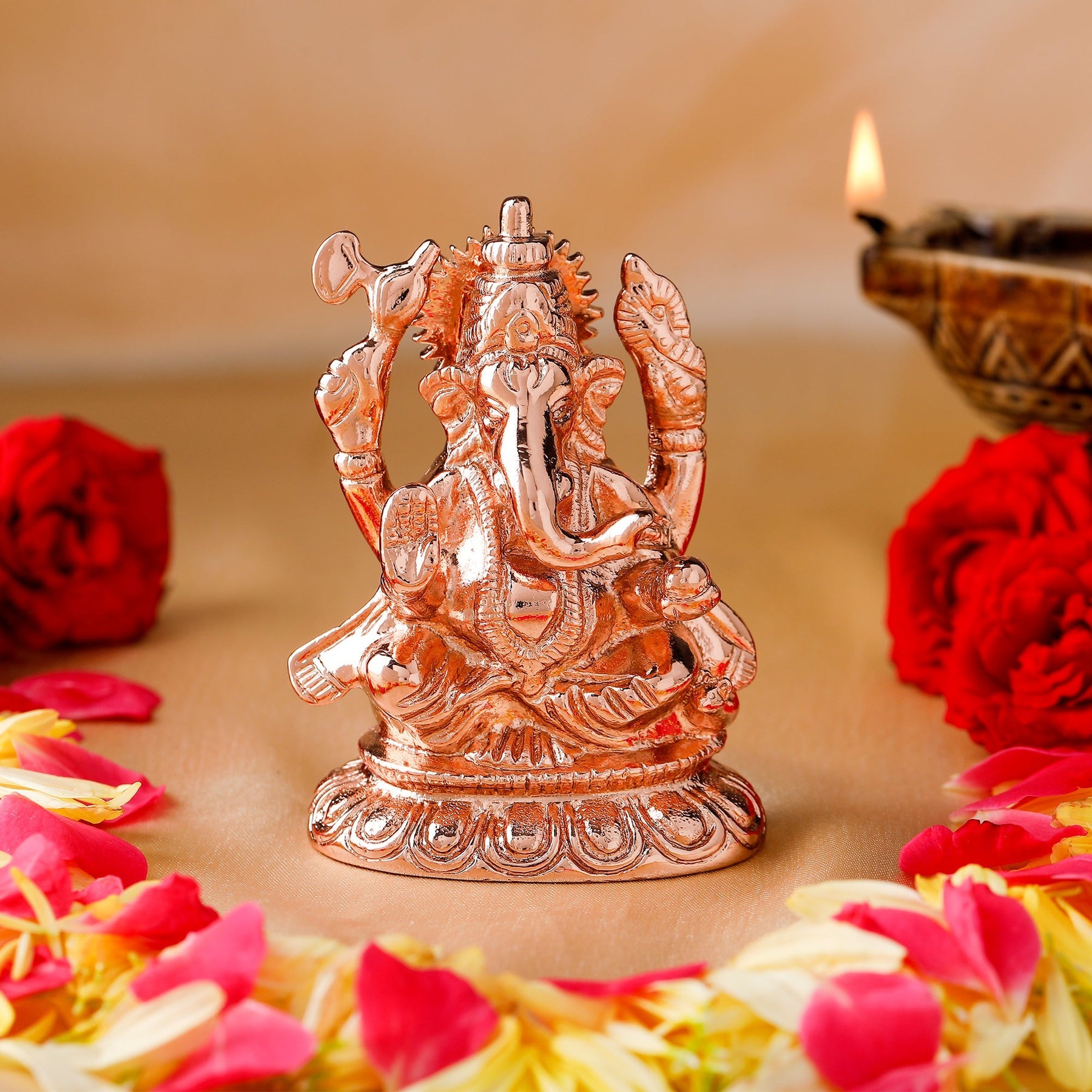 Estele Pink/Rose Gold-Polished Spiritual Ganesha Idol for Poja/Car decor - Distacart