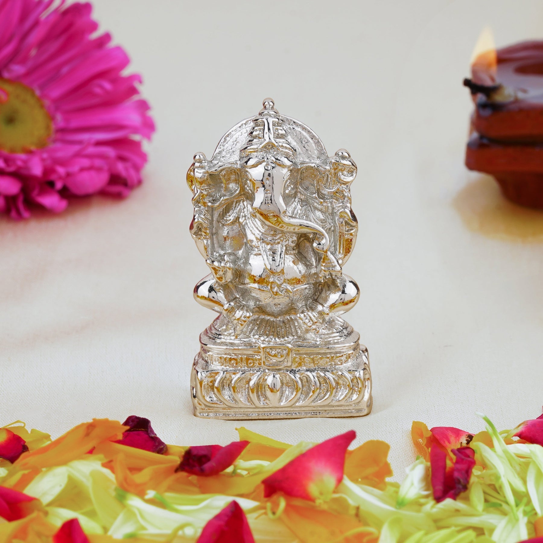 Estele Rhodium Plated Spiritual Lord Ganesha Idol for Gifts & HouseWarming/Home/Office Decors - Distacart