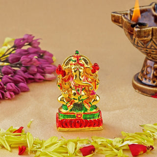 Estele Gold-Polished Spiritual Lord Divine Ganesha Idol with multi-color Stone Type:Enamel for Gifts & HouseWarming/Home/Office Decors