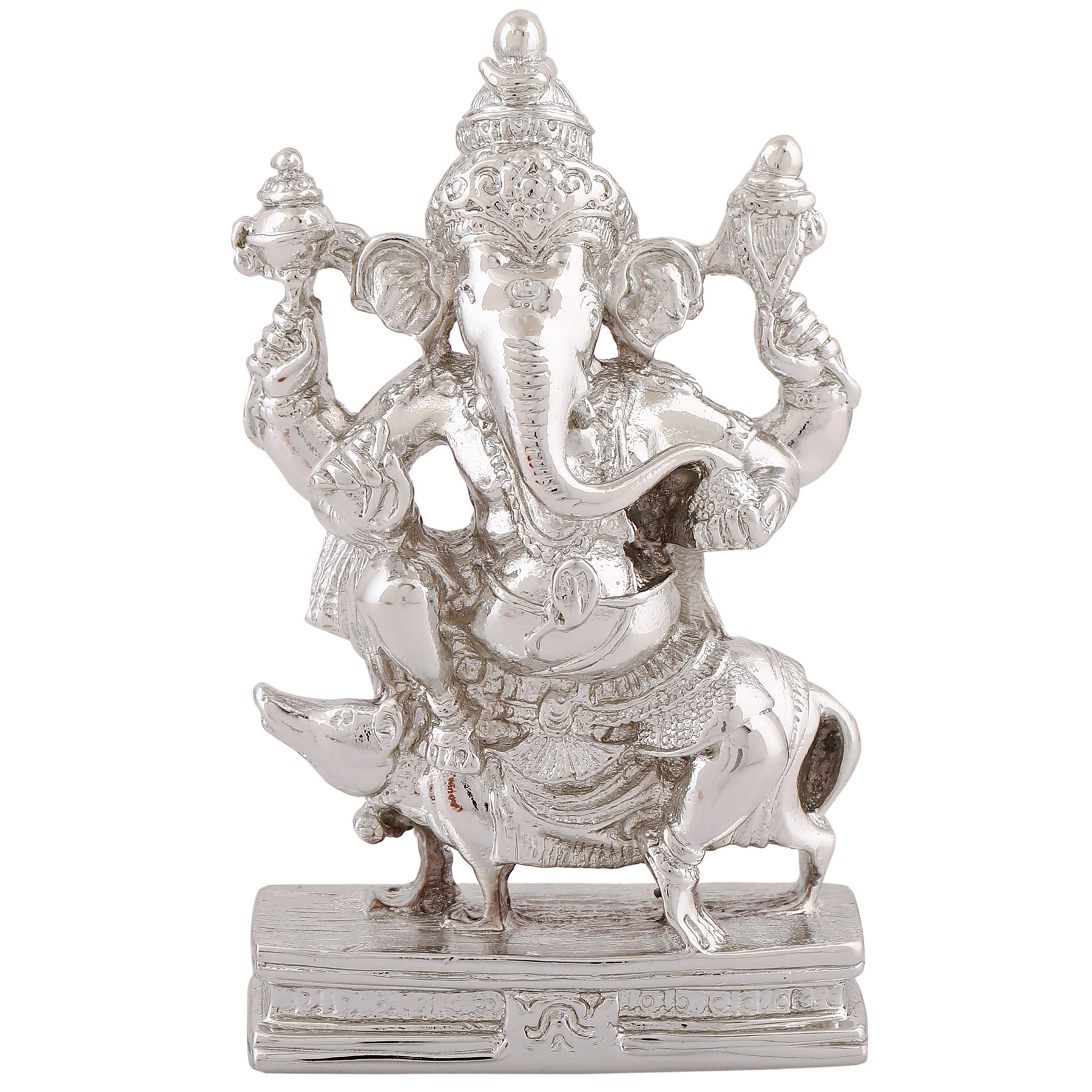 Estele Rhodium Plated Spiritual Lord Mooshak Ganesha Idol for Gifts & HouseWarming/Home/Office Decors - Distacart