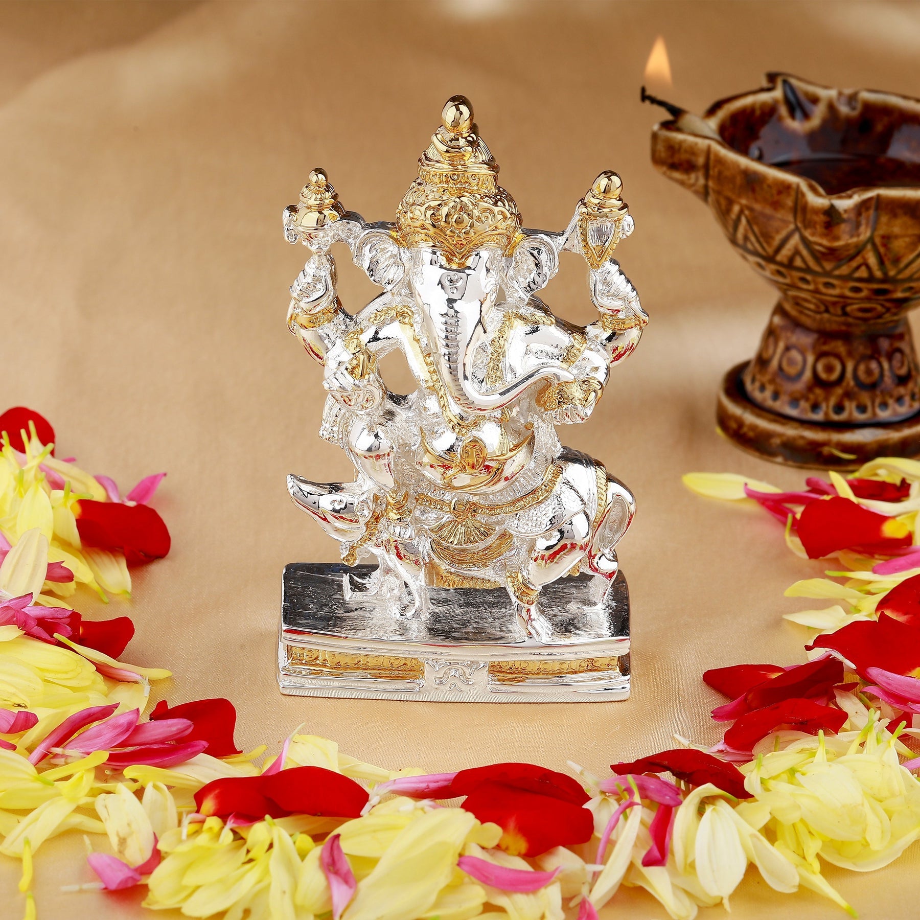 Estele Gold-Polished Spiritual Mooshak Lord Ganesha Idol for Gifts & HouseWarming/Home/Office Decors - Distacart