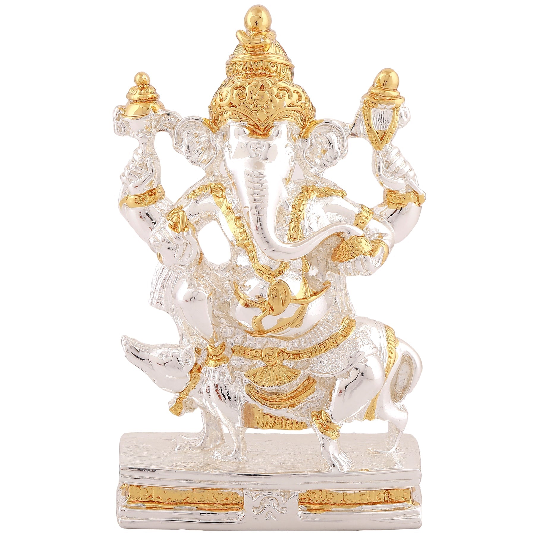 Estele Gold-Polished Spiritual Mooshak Lord Ganesha Idol for Gifts & HouseWarming/Home/Office Decors - Distacart