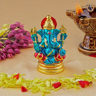 Estele Gold-Polished God of beginnings Lord Ganesha Idol with multi-color Stone Type:Enamel for Gifts & HouseWarming/Home/Office Decors - Distacart