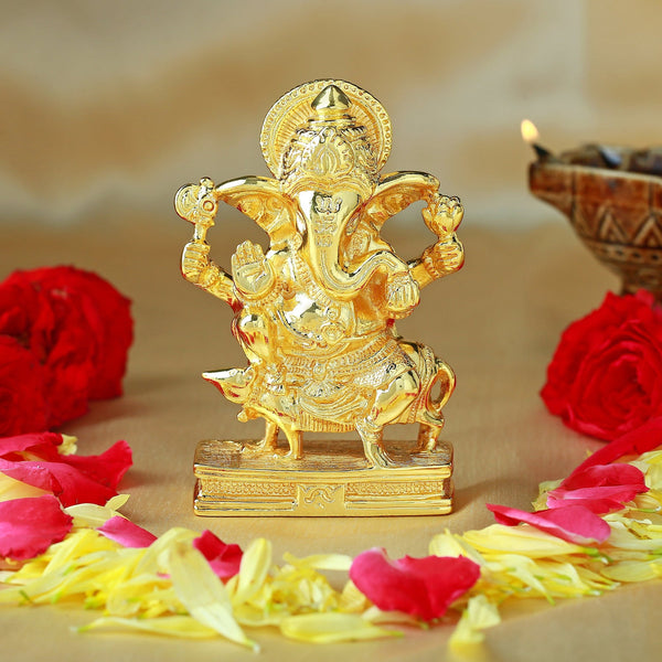 Estele Gold-Polished Spiritual Lord Ganesh Idol/Deity|Showpiece for Pooja Mandir/Car décor - Distacart