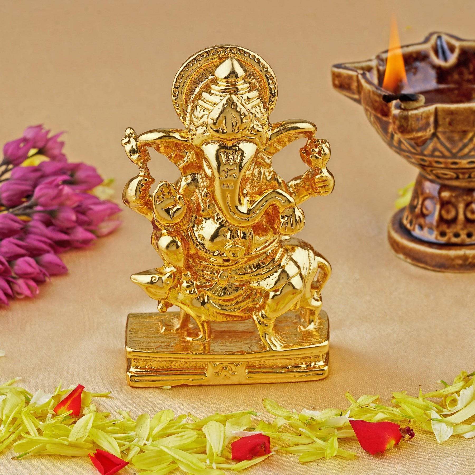 Estele Gold-Polished Spiritual Lord Mooshak Ganesha Idol for Gifts & HouseWarming/Home/Office Decors - Distacart