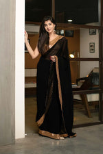 Thumbnail for Malishka Georgette Sequence Embroidery Black Party Wear Saree With Blouse Piece - Distacart