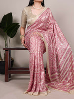 Thumbnail for Vastranavya Salmon Tussar Silk Printed Saree with Unstitched Blouse - Distacart