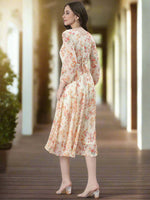 Thumbnail for Souchii Cream Floral Printed Fit & Flare Dress