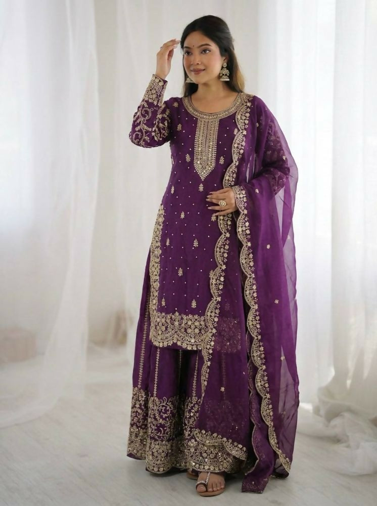 Teeya Creation Wine Color Fendy Silk Embroidery Work Wedding Wear Salwar Suit - Distacart