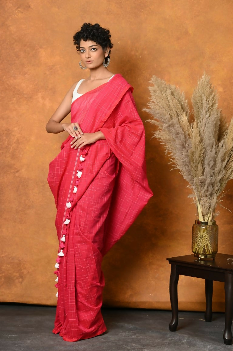 Very Much Indian Mul Cotton Khadi Design Handloom Woven Saree - Pink - Distacart