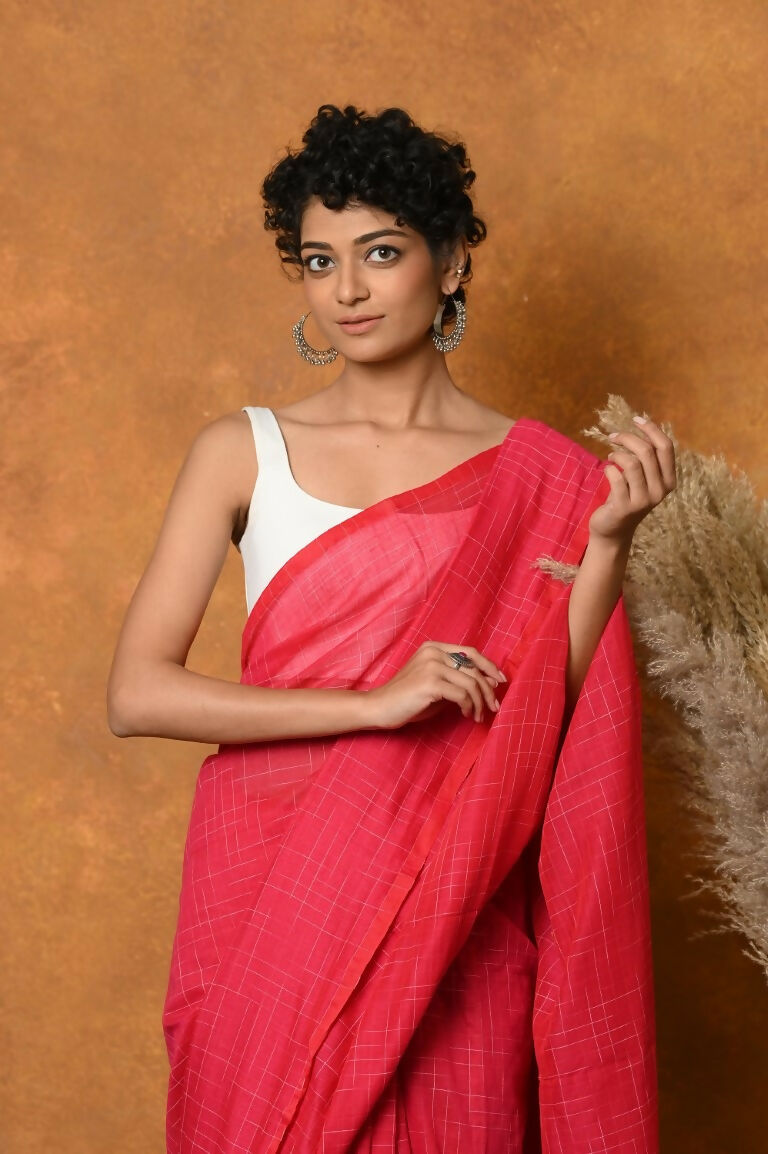 Very Much Indian Mul Cotton Khadi Design Handloom Woven Saree - Pink - Distacart