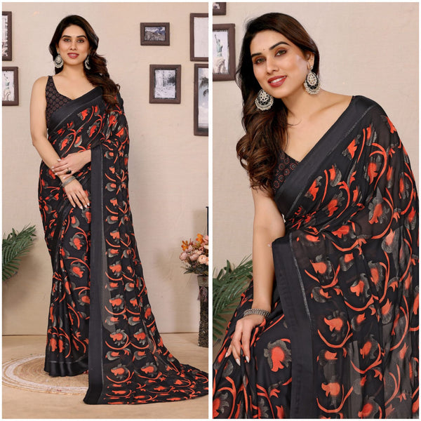 SDF Black Printed Saree