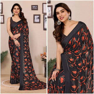 SDF Black Printed Saree
