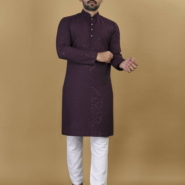 Anaita Purple Embroidered Rayon Straight Kurta - Distacart