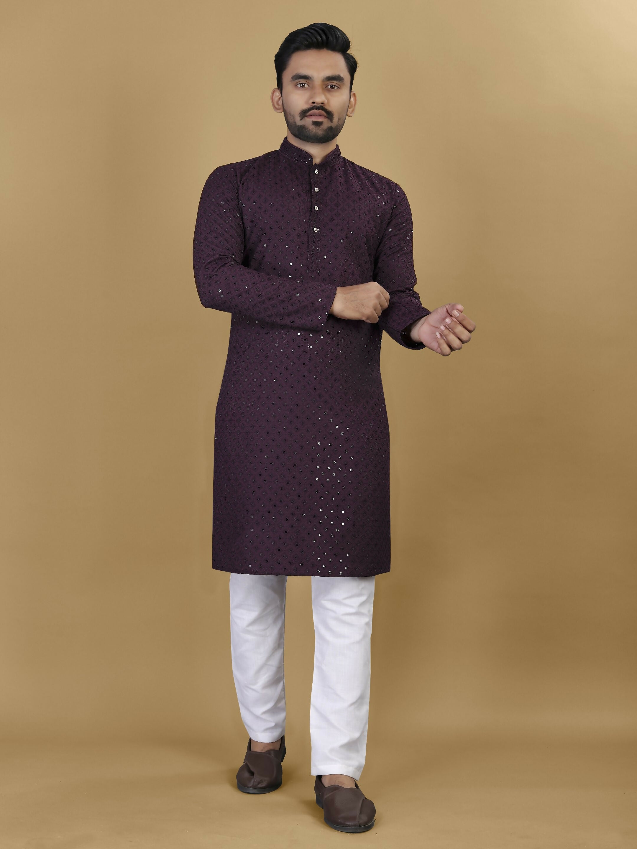 Anaita Purple Embroidered Rayon Straight Kurta - Distacart