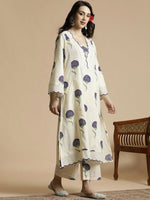 Thumbnail for Anouk Floral Printed Bell Sleeves Thread Work Pure Cotton A-Line Kurta With Palazzos