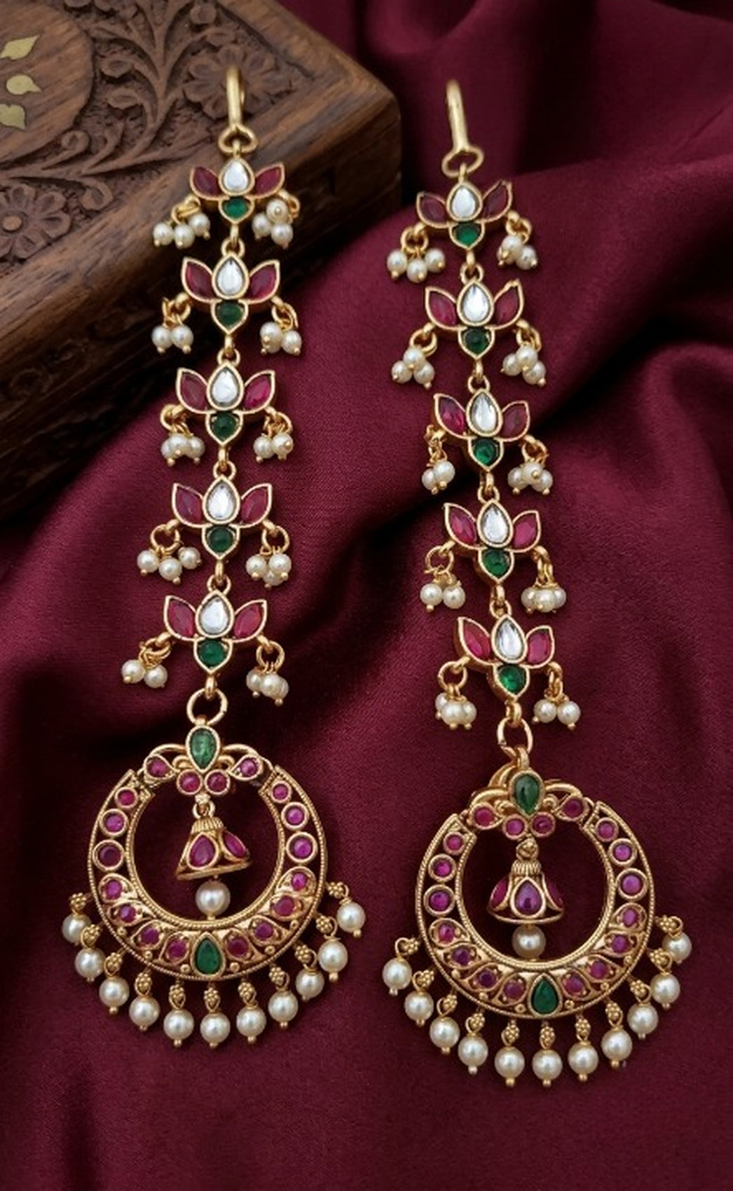Jewel City Gold Kemp Earrings With Matal Chain For Temple & Bridal Wedding Earrings - Dista