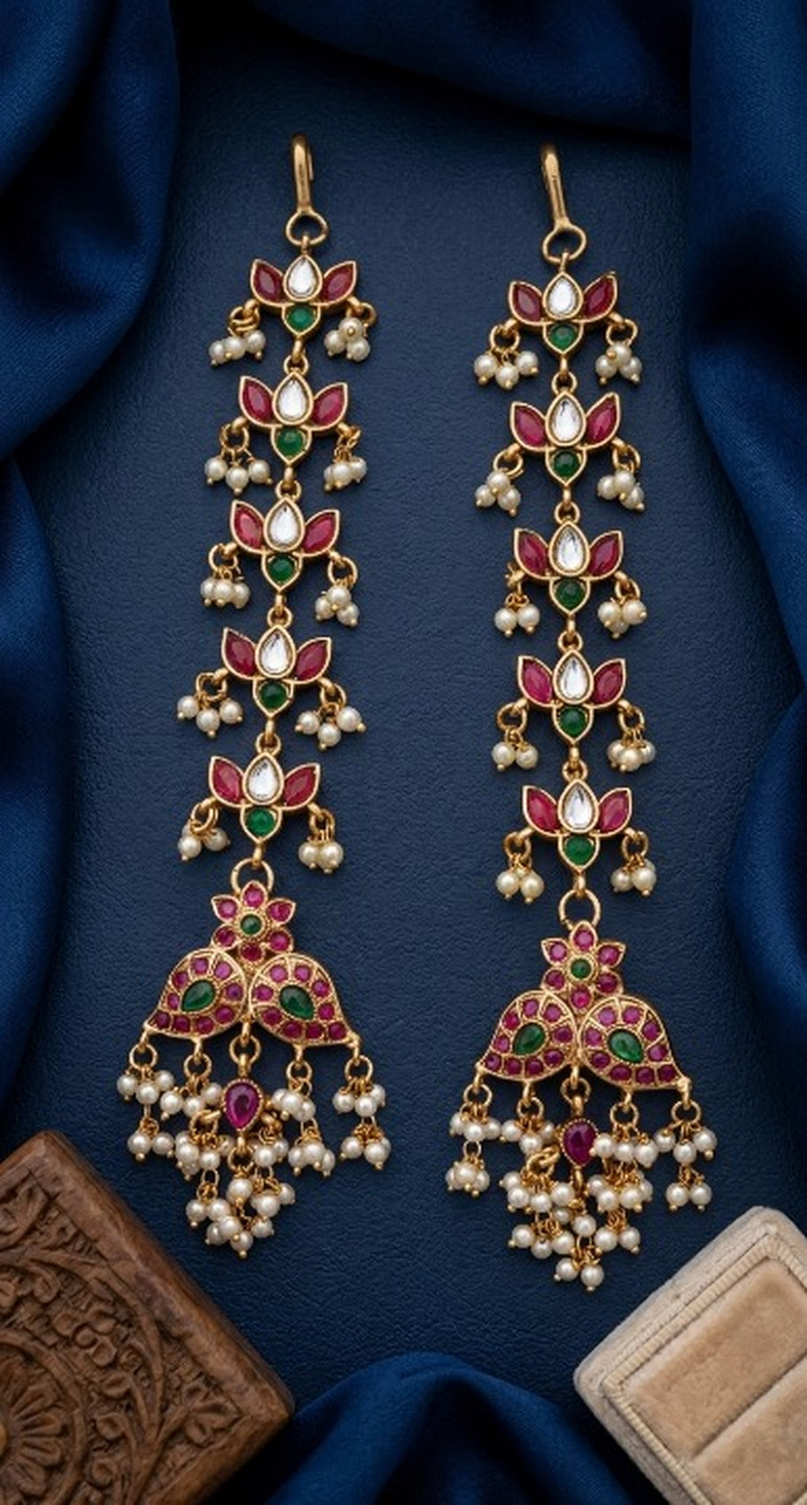 Jewel City Gold Kemp Earrings With Matal Chain, South Indian Temple Jewelry & Wedding Earrings - Dista