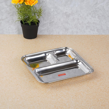 Sumeet Stainless Steel 3 in 1 Idli Wada Compartment plate - Small - Dista