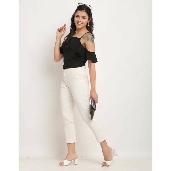 Aastha Fashion Women's Black Polyester Solid Casual Top - Distacart