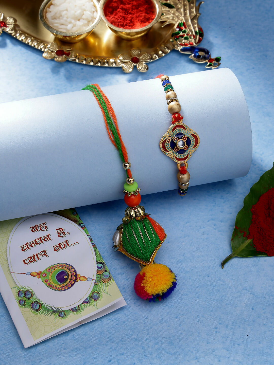 NVR Women & Men Set of 2 Multicolor Beaded Bhaiya Bhabhi Rakhi With Roli Chawal - Distacart