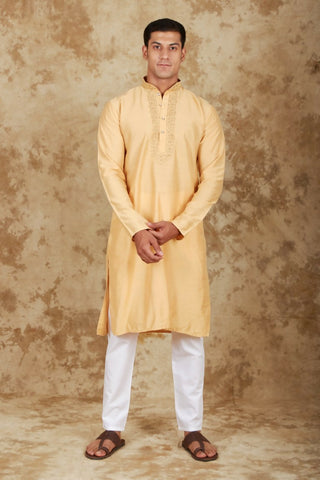 Bluesaanchi Men's Handloom Embroidered Bisque Kurta Set - Distacart