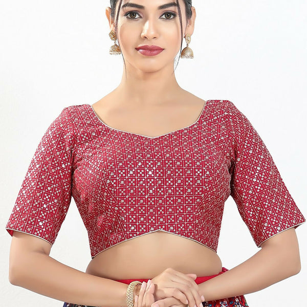 Joban Fashion Pink Silk Padded Blouse With Sweetheart Neck Elbow Sleeves - Distacart