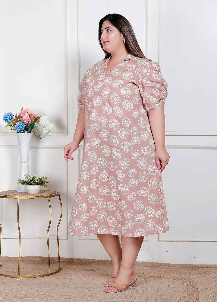 Miravan Plus Size Womens Puff Sleeve Pure Cotton Printed Maxi Dress - Distacart