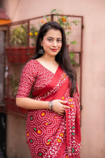 Thumbnail for Red Silk Blend Ethnic Motifs Saree with Unstitched Blouse - A2M