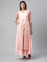 Thumbnail for Ahalyaa Women Pink Crepe & Net Foil Print Dress - Distacart