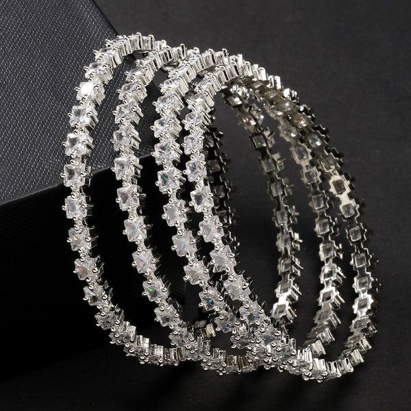 NVR Women's Set of 4 Silver-Plated CZ Stone-Studded Handcrafted Bangles - Distacart