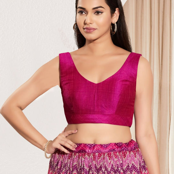 Joban Fashion Purple Mulberry Silk Padded Blouse With Round Neck Sleeveless