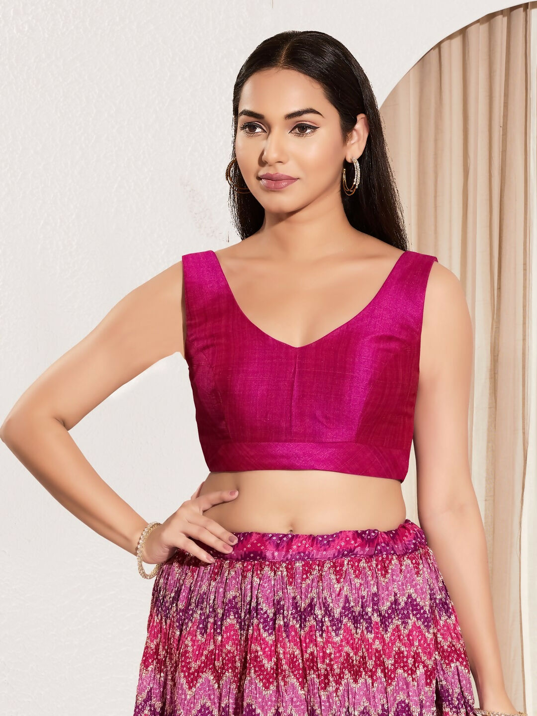 Joban Fashion Purple Mulberry Silk Padded Blouse With Round Neck Sleeveless - Distacart
