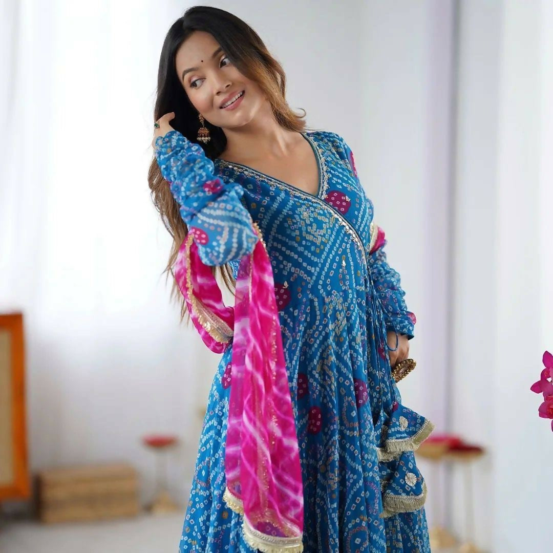 Teeya Creation Blue Faux Georgette Gown