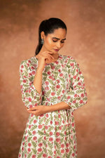 Thumbnail for Joban Fashion Red Floral Hand Block Printed Cotton Kurta Pant Set - Distacart