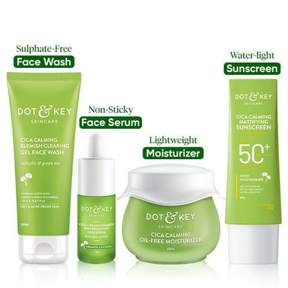 Dot & Key Cica + Niacinamide C + E CSMS (Cleanser, Serum, Moisturizer, Sunscreen) Routine for Oily & Acne Prone Skin - Distacart