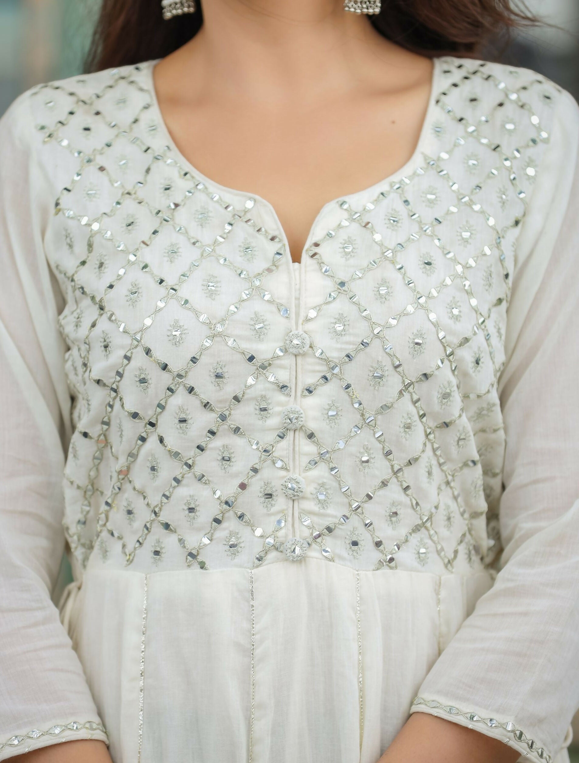 Kaajh Women's Off-White Floral Embroidered Cotton Ethnic Dress - Distacart