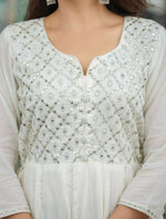 Thumbnail for Kaajh Women's Off-White Floral Embroidered Cotton Ethnic Dress - Distacart