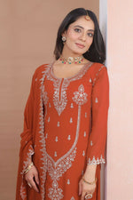 Thumbnail for Joban Fashion Dark Orange Georgette Embroidered Sharara Set - Distacart
