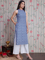 Thumbnail for Ode by House of Pataudi Ethnic Motifs Printed Straight Pure Cotton Kurta with Palazzos - Distacart