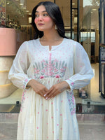 Thumbnail for The52 White Women's Beautiful Cotton Fabric Thread Work Straight Kurta Pant and Dupatta Set - Distacart