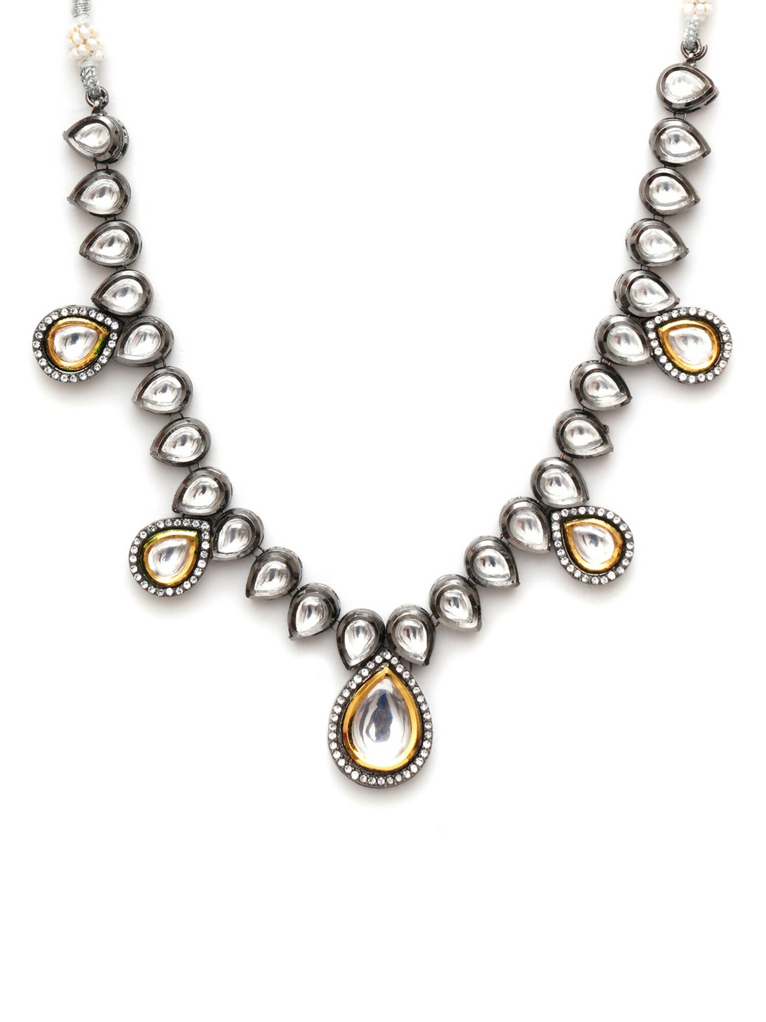 Dual Tone Kundan Neckpiece (silver) - Ruby Raang - Distacart