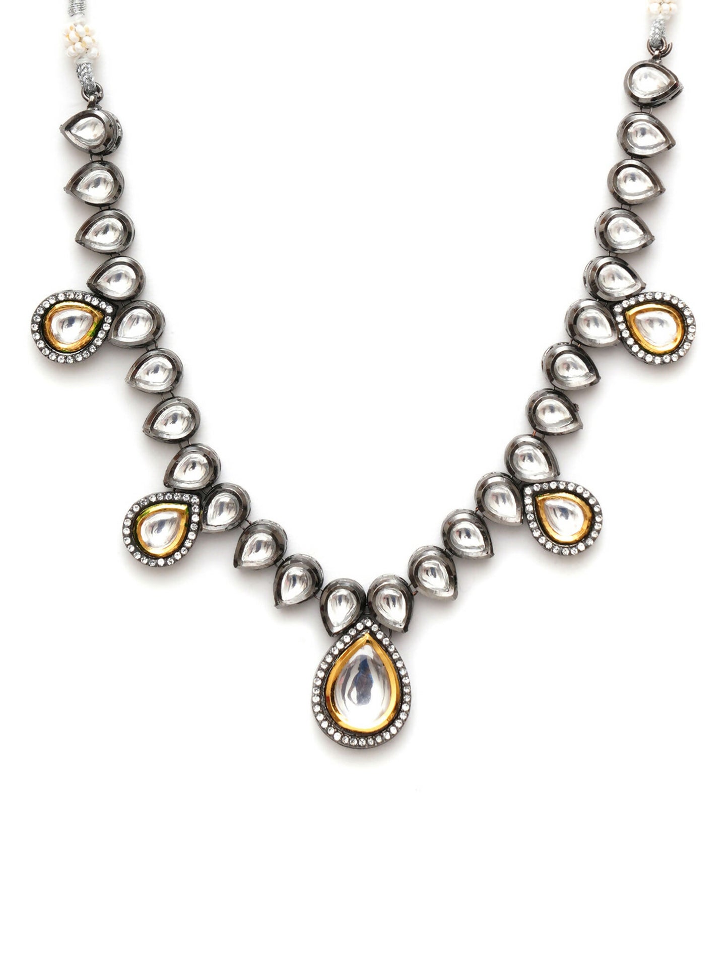 Dual Tone Kundan Neckpiece (silver) - Ruby Raang - Distacart