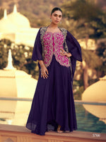 Thumbnail for Anaita violet Chinon Readymade Shrug Suit with Heavy Embroidery Work - Distacart